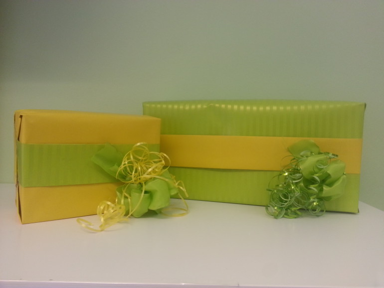 Geschenkeverpackung gelb/grün