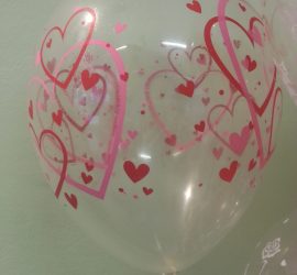 Latexballon durchsichtig mit Herzenaufdruck