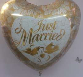 Folienherzballon Just married weiß gold