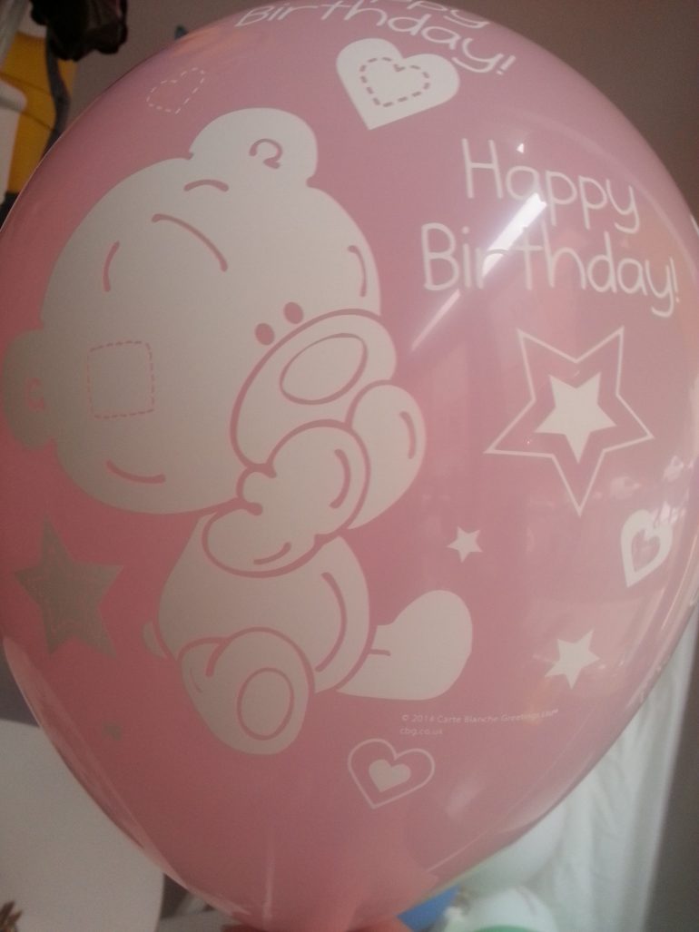 Latexballon Happy Birthday rosa mit Bär