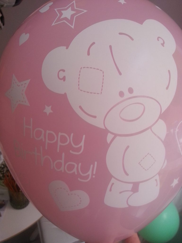 Latexballon Happy Birthday rosa mit Bär