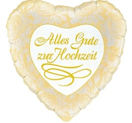 Folienherzballon Alles Gute zur Hochzeit gold