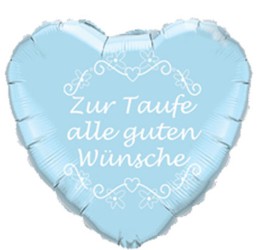 Folienherzballon Zur Taufe alle guten Wünsche blau