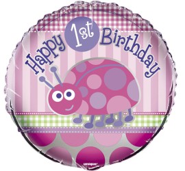 Folienballon Happy 1st Birthday rosa mit Marienkäfer
