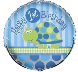 Folienballon Happy 1st Birthday blau mit Schildkröte