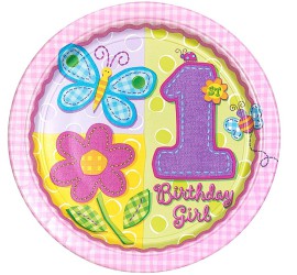 Folienballon 1st Birthday Girl rosa Schmetterling und Blüte