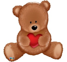 Folienballon Teddybär hält rotes Herz