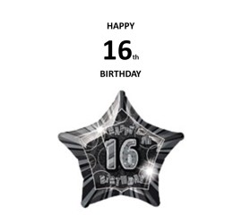Folienballon Stern Happy 16th Birthday