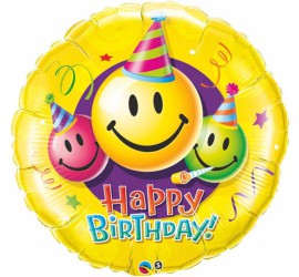 Folienballon Happy Birthday Smiley gelb