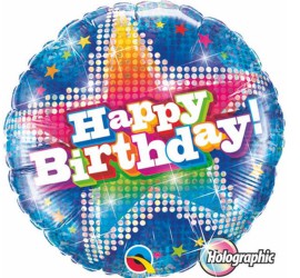 Folienballon Happy Birthday blau glitzer Stern
