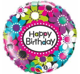 Folienballon Happy Birthday bunte Blumen