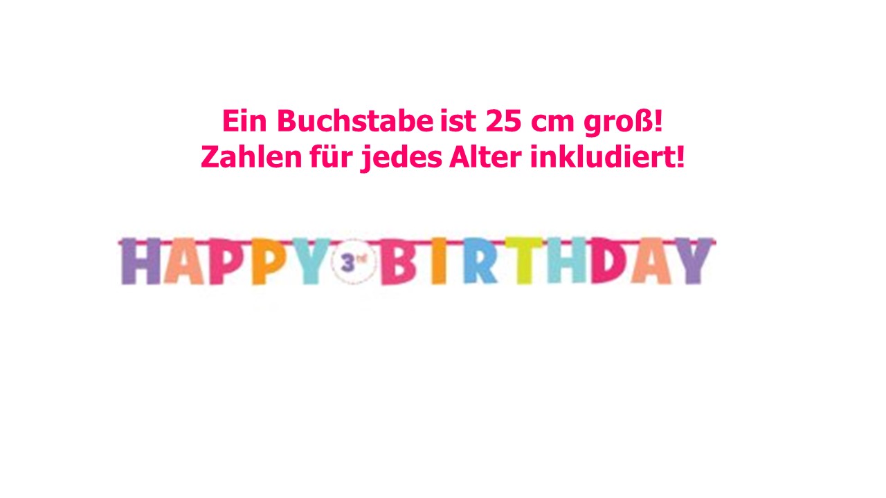 Partyartikel Happy Birthday in großen Buchstaben mit allen Zahlen für