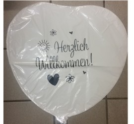 Folienballon Herz weiß Herzlich willkommen