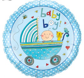 Folienballon blau Baby Boy Kinderwagen