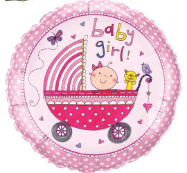 Folienballon rosa Baby Girl Kinderwagen