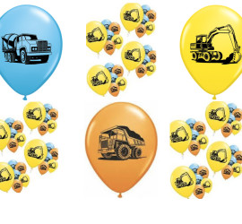 bunte Latexballos mit Baufahrzeugen