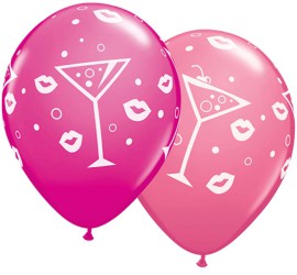 Latexballon mit Cocktail-Gläsern und Kussmund