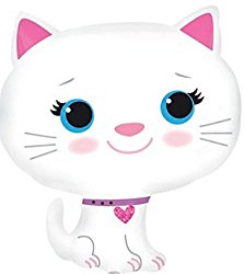 Folienballon Katze Weiß mit Rosafarbenen Herz Halsband