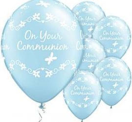 Erstkommunion - blauer Latexballon mit Schmetterlingen - on your communion