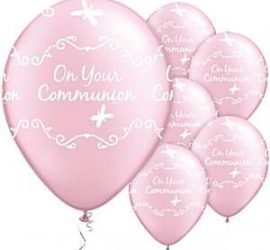 Erstkommunion - On your communion - rosafarbener Latexballon mit Schmetterlingen