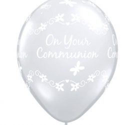 Erstkommunion - on your communion - durchsichtiger Ballon mit weißer Schrift und Schmetterlingen