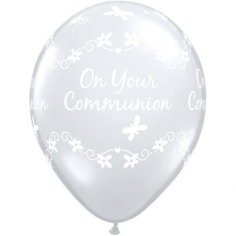 Erstkommunion - on your communion - durchsichtiger Ballon mit weißer Schrift und Schmetterlingen