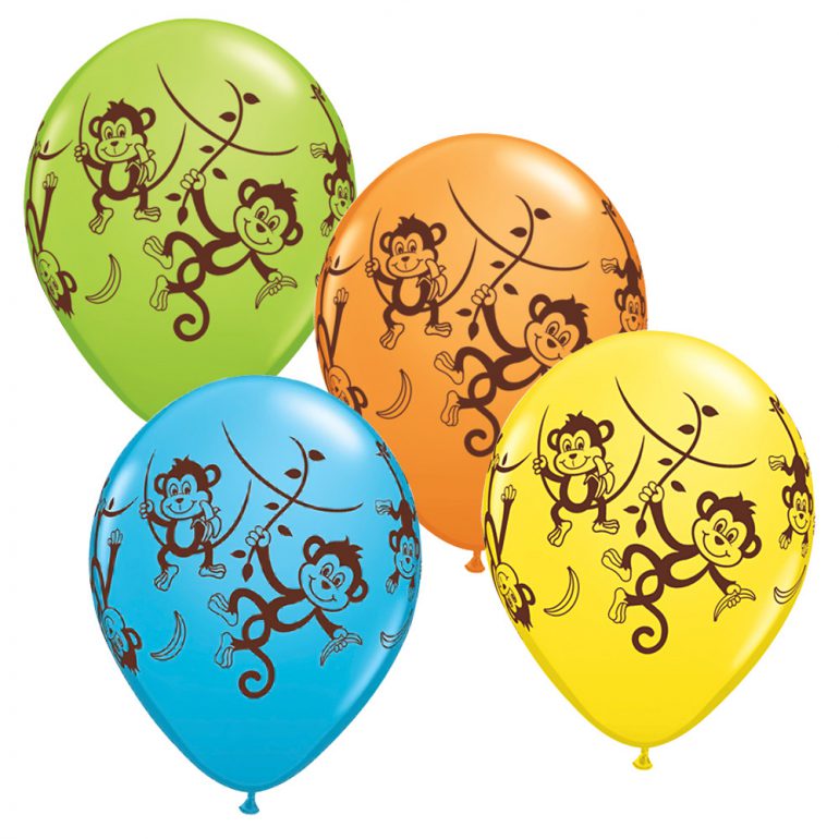 bunte Luftballons mit Affen - Äffchen auf Latexballons