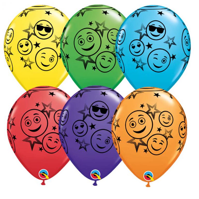 Smileyfaces auf Latexballons in bunten Farben
