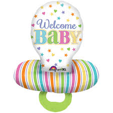 Welcome Baby - ein Folienballon in Schnullerform - farblich passend für Junge und Mädchen