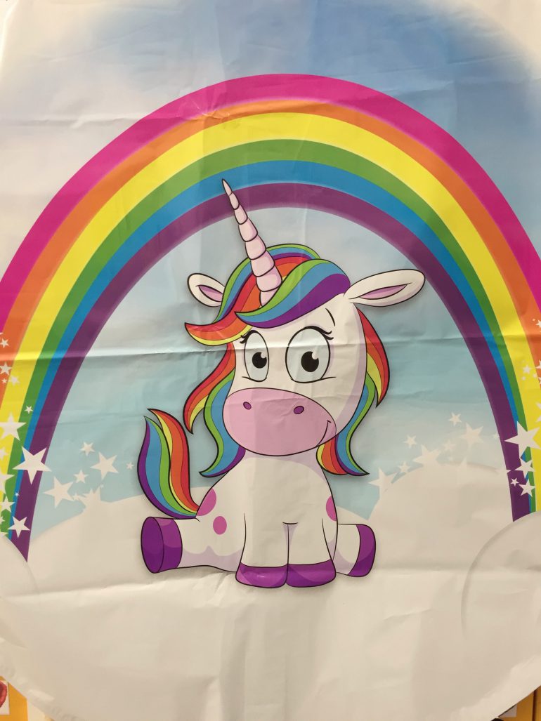 Einhorn-Folienballon, rund, 70 cm, mit Regenbogen