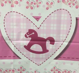 Babygirl - Folienherz in weiß/rosa mit Schaukelpferd - zur Geburt eines Mädchens