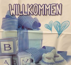 Folienballon WILLKOMMEN - zur Geburt eines Jungen - blau/weiß 45 cm rund, Babyboy