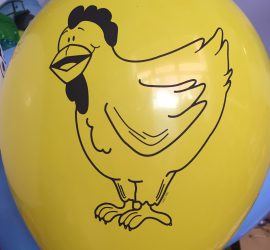 Bauernhoftiere - gelber Latexballon mit Henderl (Huhn)