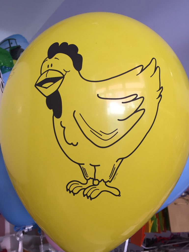 Bauernhoftiere - gelber Latexballon mit Henderl (Huhn)