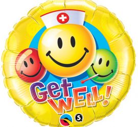 Get Well - Folienballon 45 cm mit Smileys - für die baldige Besserung!