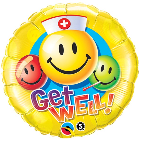 Get Well - Folienballon 45 cm mit Smileys - für die baldige Besserung!