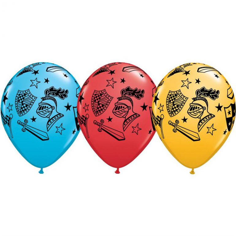 Latexballons mit Ritter-Motiven in drei verschiedenen Farben! 30 cm groß