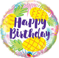 Happy Birthday - runder Geburtstagsballon mit Ananas 45 cm