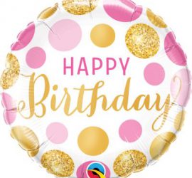 HAPPY Birthday - runder Geburtstags-Folienballon 45 cm - gold - pink