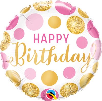 HAPPY Birthday - runder Geburtstags-Folienballon 45 cm - gold - pink