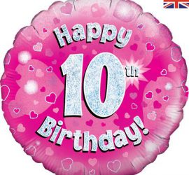 Happy 10th Birthday! zum 10. Geburtstag! Pink! Glitzer! 45cm, runder Folienballon!