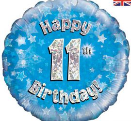 Happy 11th Birthday! zum 11. Geburtstag! Blau! Glitzer! 45cm, runder Folienballon
