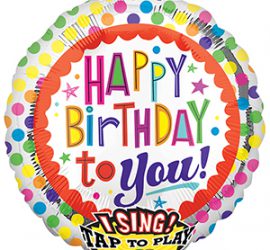 Singender Geburtstags-Folienballon - Happy Birthday to you! Mit bunten Tupfen, ca. 75 cm groß!