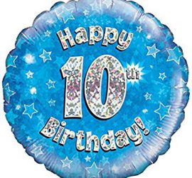 Happy 10th Birthday! zum 10. Geburtstag! Blau! Glitzer! 45cm, runder Folienballon