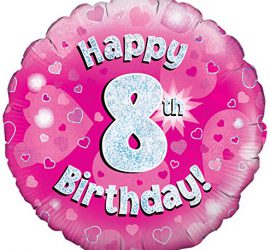 Happy 8th Birthday! zum 8. Geburtstag! Pink! Glitzer! 45cm, runder Folienballon!