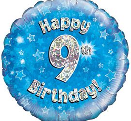 Happy 9th Birthday! zum 9. Geburtstag! Blau! Glitzer! 45cm, runder Folienballon