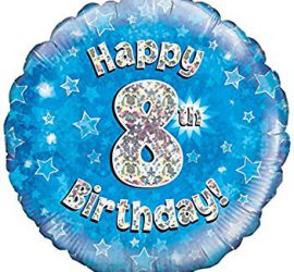 Happy 8th Birthday! zum 8. Geburtstag! Blau! Glitzer! 45cm, runder Folienballon