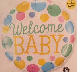 Folienballon mit bunten Farbtupfen `Welcome BABY´ passend zur Geburt oder für die Babyparty - Babyshower