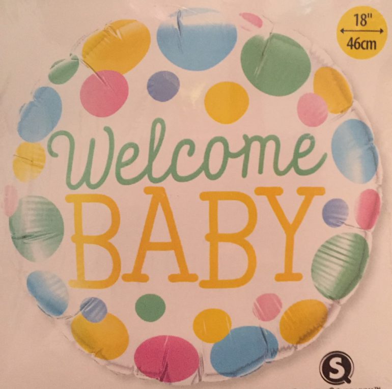 Folienballon mit bunten Farbtupfen `Welcome BABY´ passend zur Geburt oder für die Babyparty - Babyshower