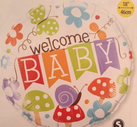 Welcome Baby - zur Geburt oder für die Babyparty - Babyshower - bunter Folienballon mit Schmetterlingen und Blumen